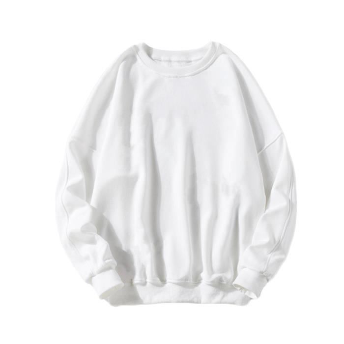 Pull sans capuche de couleur unie a col rond pour hommes pull de sport a manches longues a fond decontracte Blanc Blanc Cdiscount Pret a Porter