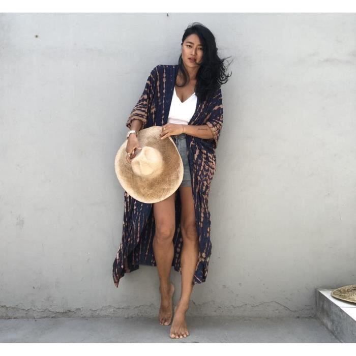 Pareo Longue Cardigan Robe de Plage Femme Bleu Taille Unique Cdiscount Pret a Porter
