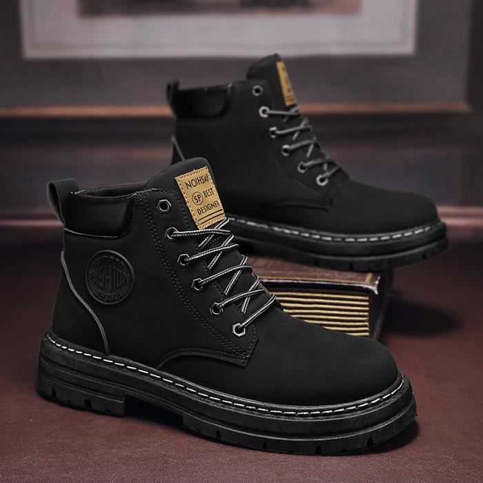 Bottes homme Noir Lacets Semelle caoutchouc Collection Automne Hiver Printemps