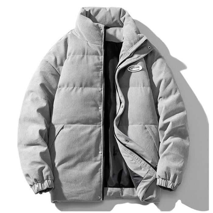 Doudoune Homme Velours cotele Hiver Lache Col montant Chaude Epaisse Couleur unie Gris Cdiscount Pret a Porter