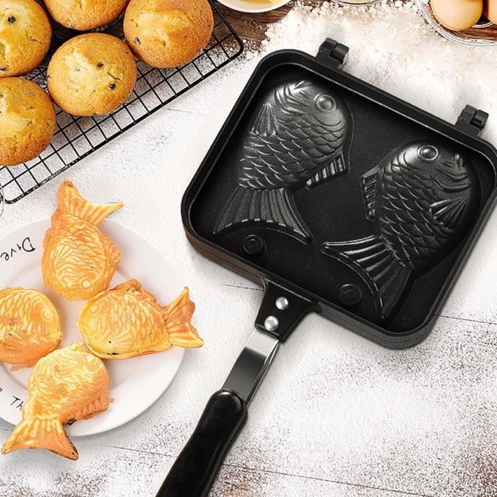 Moule à Taiyaki Et Gaufres Antiadhésif Double Face - 22.5x36.5x3.5 Cm, Alliage Aluminium - Pour Cuisine Maison Et Restaurant