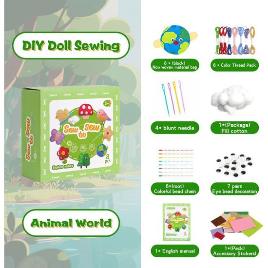 Noaxylic Kit Couture Enfant 10 Pièces - Animaux Forêt En Feutre - DIY Créatif Fille Garçon Dès 6 Ans