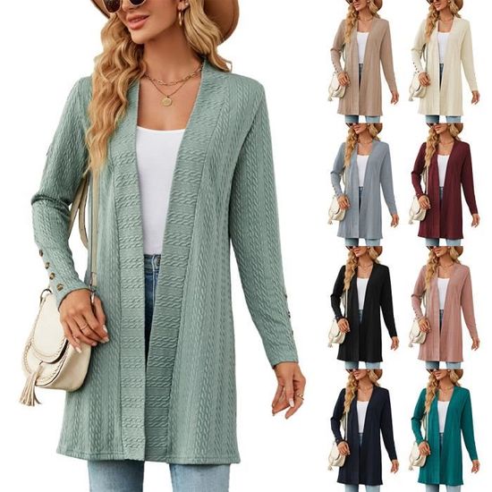 Cardigan Femme Manches Longues Avec Fermeture éclair Et Poches - Couleur Unie, Style Décontracté Automne - 6