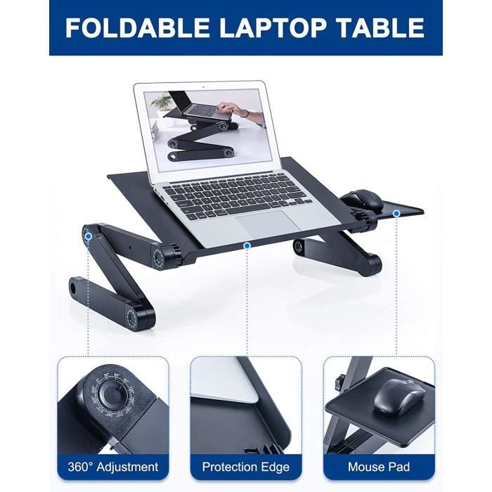 Support d'ordinateur portable ajustable,table de lit pliable,360