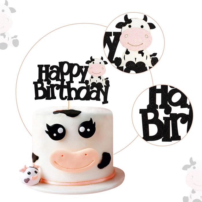 1 pcs vache un deux gâteau topper animaux de ferme premier anniversaire  gâteau pick décor pour bébé shower enfants garçons filles 1ère fête  d'anniversaire