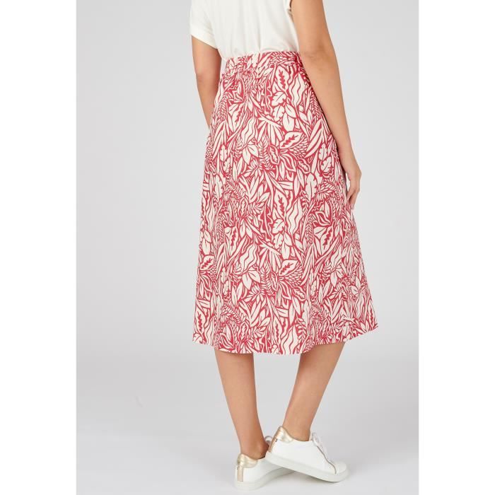 Jupe Damart Jupe m lange lin fleurie Rouge Feuillage Rouge
