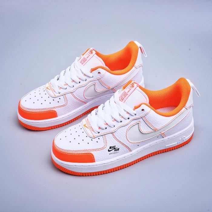 Baskets de basket ball de sport Nike Air Force One pour hommes et femmes Blanc et orange Cdiscount Chaussures