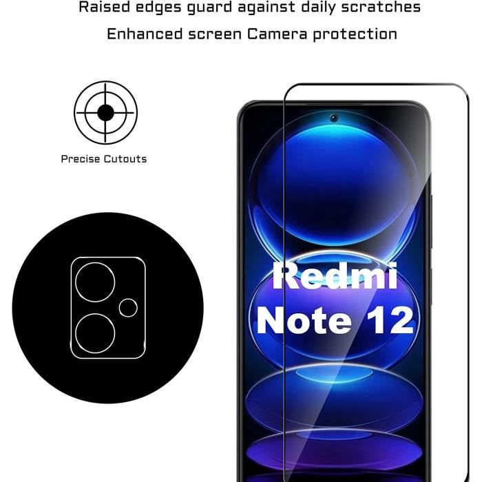 3 Pièces Verre Trempé pour Xiaomi Redmi Note 12 4G (Pas pour 5G) avec 3  Pièces Caméra Arrière Protecteur ,9H Dureté, Sans Bulle