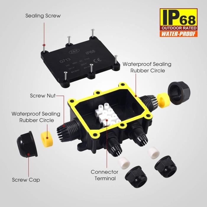 Connecteur de Boîte de Jonction IP68 étanche Câble D'alimentation Boîte