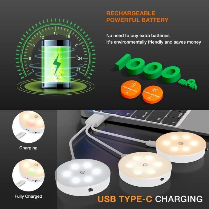 Spot LED Rechargeable USB-C Avec Télécommande – Magnétique, 3 Températures De Couleur, Minuterie – Placard/Cuisine