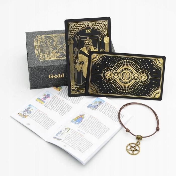 Cartes De Tarot Deck Feuille D'Or Black Gold 78 Cartes Avec Guide & Boîte - Divination Holographique
