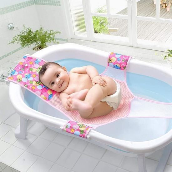 Filet De Bain Pour Bébé - Antidérapant, Réglable, Séchage Rapide - Idéal Pour Nouveau-nés (Rose)
