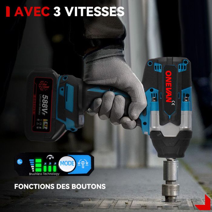 Avhrit Clé à chocs 1000 nm (225 pieds-lbs) 1/2 pouce avec 2 batteries de