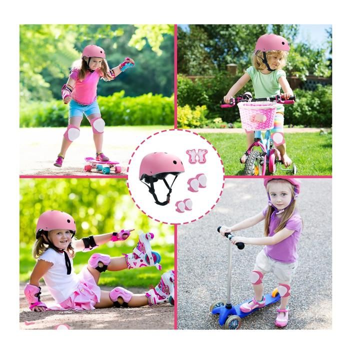 Casque protection enfant, kit de protection pour enfants avec genouillères, casque, coudières, protège-poignets, pour patin, [74] - Sport