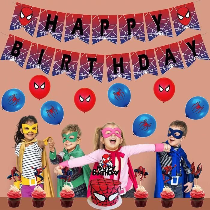 Spider-man Thème Fête d'anniversaire Décoration Spider-man Bannière Gâteau  Insert Ballon Spirale Hanging Party Fournitures