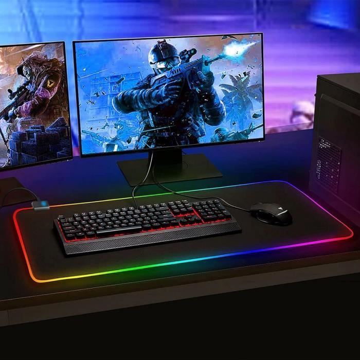 Tapis de Souris Gaming RGB XXL (800 x 300 mm), 14 Effets d'éclairage LED,  étanche, antidérapant, résistant à l'usure pour Gamer, PC - Cdiscount  Informatique
