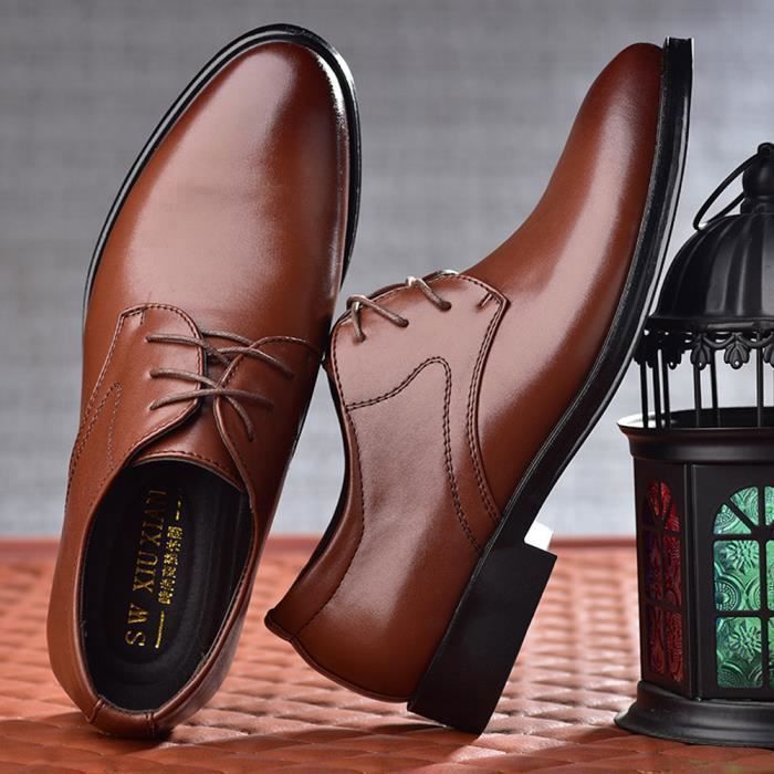 Chaussures Homme Cuir Decontractees Grande Taille Marron Talon Plat Lacets