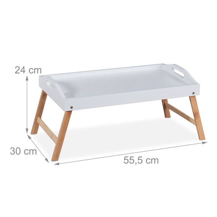Relaxdays Lot De 2 Plateaux De Lit En Bambou – Table De Service Pliante 47x27 Cm, Petit-Déjeuner Au Lit, Naturel