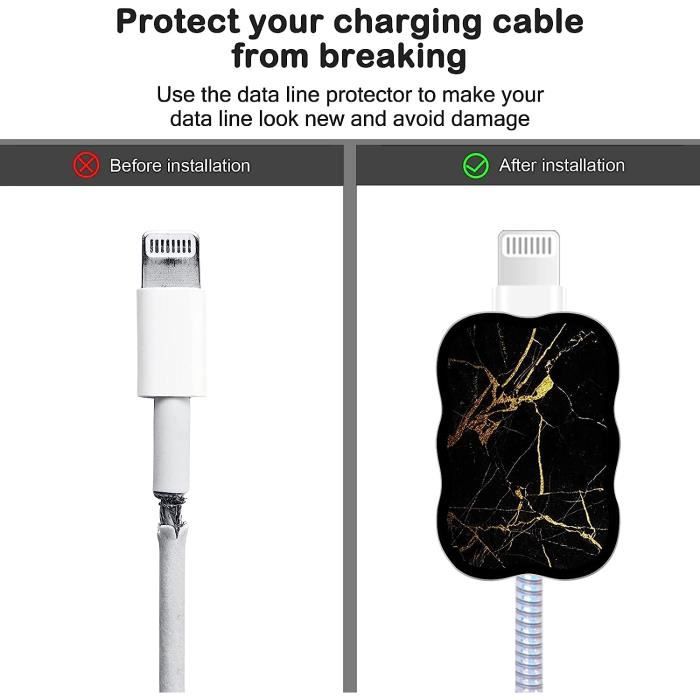 Protecteurs De Câble IPhone Cœur Bleu - Anti-Casse & Anti-Peluche - Set Complet Avec Housse Et Sangle