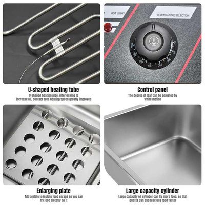 Friteuse Électrique Professionnelle Double Bac, Friteuse Commerciale 6L+6L Inox avec Thermostat 60-200°C, Chauffage Rapide 5000W, Paniers Suspendus, pour Restaurant Snack