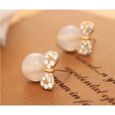 Boucles D'Oreilles - Perles Ailées - Noeud Papillon et Perles - Blanc-0