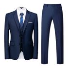 Allthemen Costume Homme Mariage 3 Pièces Slim Fit Smoking Couleur Unie Deux Boutons Formel Veste Gilet et Pantalon Bleu