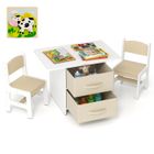 Table Enfant avec 2 Chaises - DREAMADE - 2 Tiroirs Amovibles - Ensemble Bureau et Chaises - Charge 50KG - 3 Ans+ - Beige