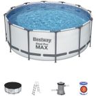 Kit Piscine hors sol tubulaire BESTWAY Steel Pro Max - 366 x 122 cm - Ronde (Livrée avec un filtre à cartouche, échelle, bâche)