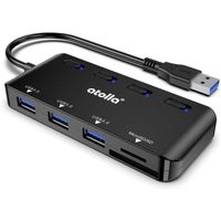 Atolla Hub USB 3.0 Multiprise, Multi Port USB Adaptateur avec Lecteur de Carte SD/TF/Micro SD pour Laptop et Plus