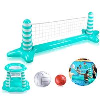 Gonflable Volleyball Piscine Ensemble - Piscine Toy avec Basket-Ball Hoop - Volley-Ball Filet - pour Nautiques Sports Été Jouets 