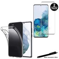 2 Verres trempés pour Samsung Galaxy S21 couverture 3D et 1 coque de protection souple transparente avec Stylet Toproduits®
