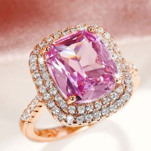 ALLIANCE - SOLITAIRE grandes bagues de mariage en zircon cubique rose pour femmes,bijoux de mode pour cérémonie de mariage romantique- Q188[E98805]