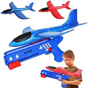 ARC À FLÉCHETTE MOUSSE Jouets de garçon avion lanceur jouets, bleu,2 Modes de vol de PCS planeur, cadeau pour 5+ enfants