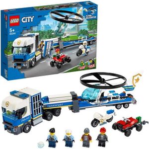 ASSEMBLAGE CONSTRUCTION LEGO® City 60244 Le transport de l’hélicoptère de la police avec VTT Quad, Moto et Camion, Jouet pour Enfant de 5 ans et +