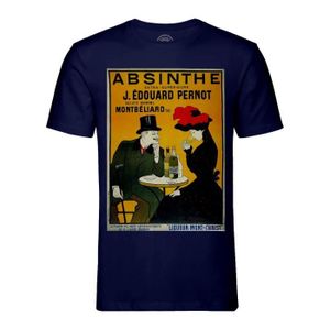 T-SHIRT T-shirt Homme Col Rond Bleu Original Retro Absinth