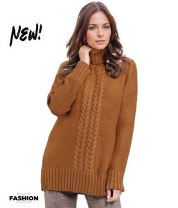 PULL JESSY LINE - Pull femme col roulé - Pull long torsadé - Manches longues Uni Vintage - Couleur camel