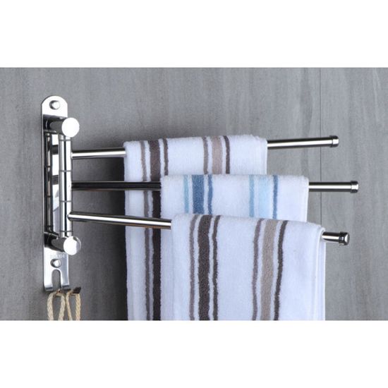 Porte-Serviettes Murale 3 Bras Rotatifs 180° - Acier Inoxydable SUS304 - Extensible 28 à 50 Cm - Support 10.5 Kg - Pour Salle De Bain - 2