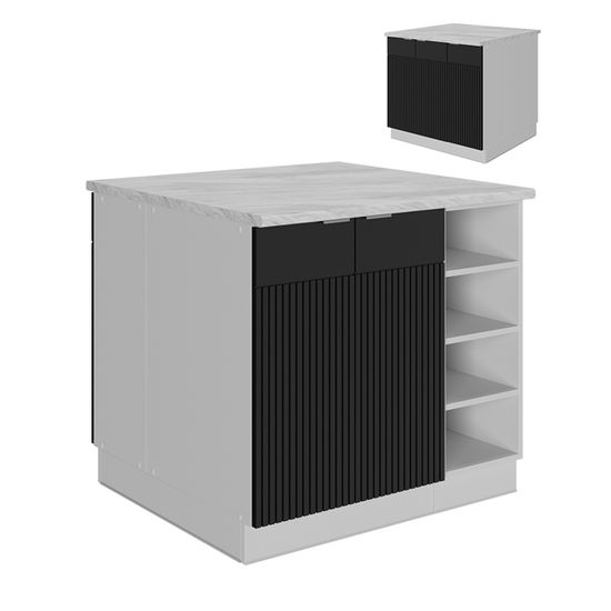 Îlot De Cuisine Fame-Line Blanc Brillant – 90 Cm De Large Avec Tiroir, Sans Plan De Travail – Meuble Bas Rangement Design