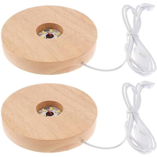 Lot De 4 Socles LED En Bois Rond - 7 Couleurs Réglables, Alimentation USB - Pour Présenter Cristaux, Bijoux, Décoration - 5