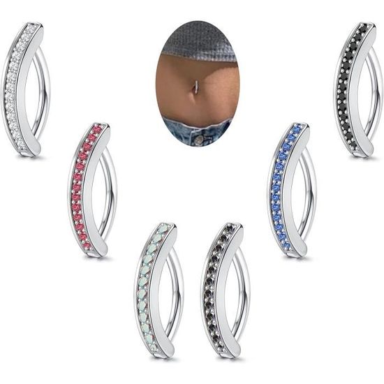ZS 14G Clicker Piercing Nombril Argent 925 - Anneau Ventre Courbé Inversé Bijou Corps Femme