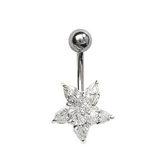 Piercing nombril acier inversé 3 fleurs pendantes 4 Couleurs Disponibles