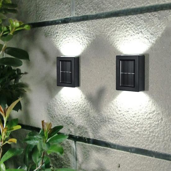 2Pcs LED Applique Solaire Murale Jardin Extérieur IP65 étanche Avec Capteur de Mouvement lumière Blanche