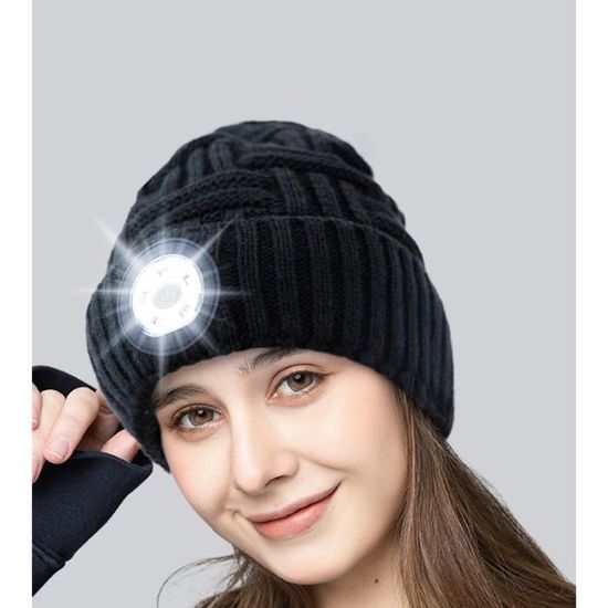 Bonnet Unisexe en Tricot Lumineux 4 LED avec lumière Rechargeable par USB  pour Lampe Frontale - Cadeau pour Homme et Femme[555] - Cdiscount Sport