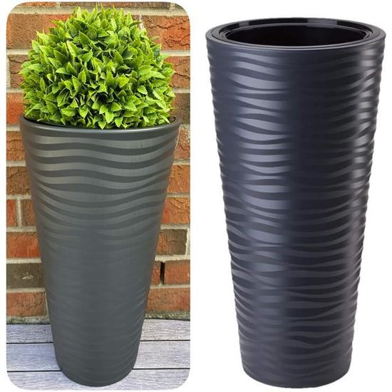 Meltom Pot De Fleurs Rond Avec Insert Amovible Effet 3D Vagues Taupe