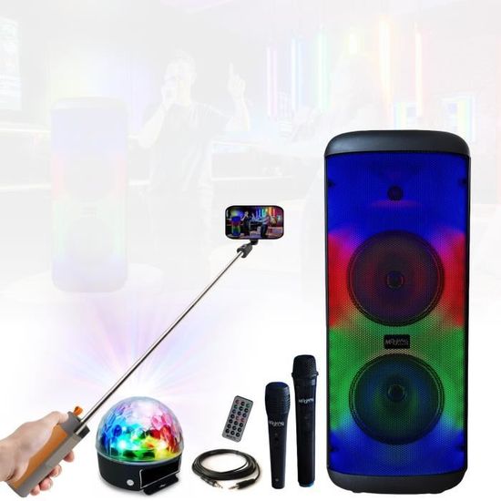 Machine Karaoké Portable Avec 2 Micros Et Lumières LED - Bluetooth, USB, TF, AUX - Idéale Pour Les Fêtes