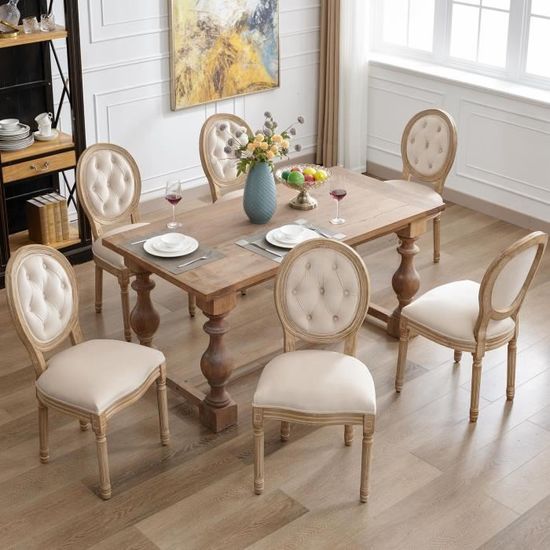 Lot De 6 Chaises De Salle à Manger En Velours Gris - Dossier Haut Avec Boucle, Pieds En Bois Massif Réglables - Rembourrées, Style Rétro