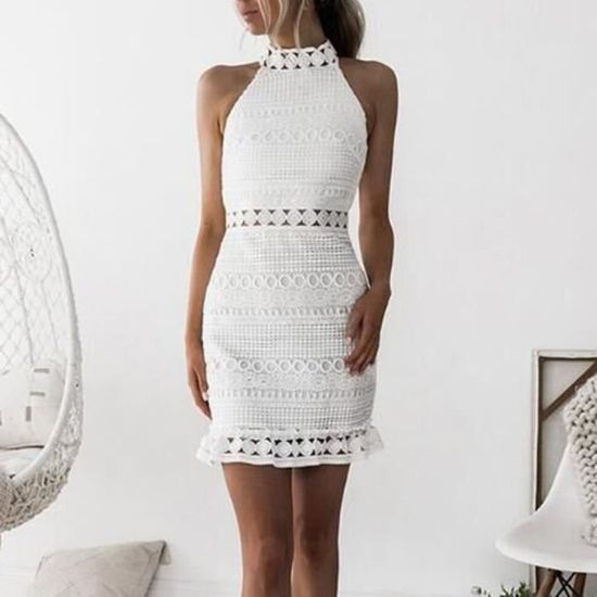 Femmes Dentelle Sans Manches Moulante Cocktail Robe Crayon Robes De