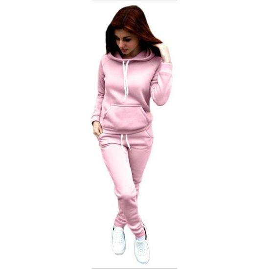 Ensemble Sport Femme TOMWELL 2 Pièces - Sweat Manches Longues + Pantalon Jogging - Coton Décontracté