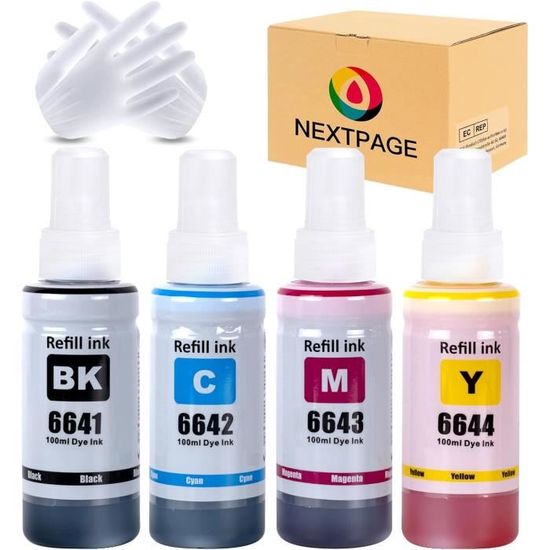 Cartouches D'Encre Compatibles T664 - Lot 4 Couleurs (Noir, Cyan, Magenta, Jaune) - Pour Imprimantes Epson ET/L Séries
