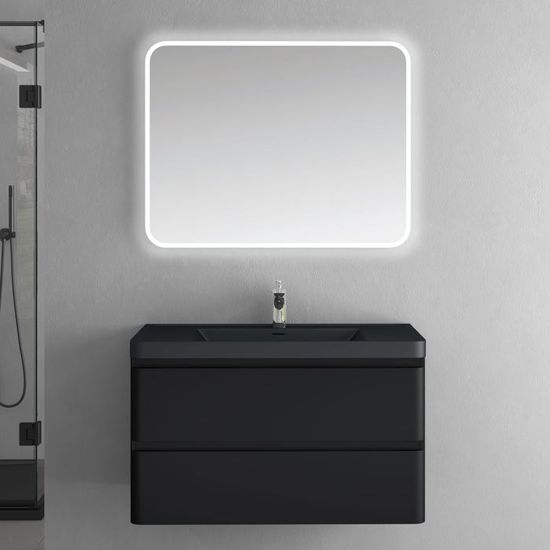 Meuble De Salle De Bain Suspendu Noir Mat 80x48x56 Cm - 2 Tiroirs Soft-close Avec Lavabo Intégré